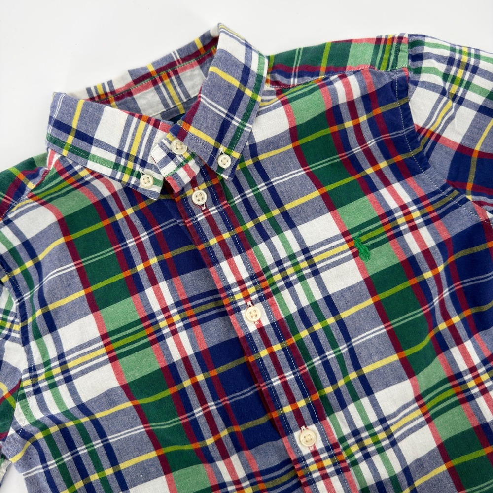 Ralph Lauren Kids Size 6 Plaid Short Sleeve Button Down Shirt Multi Color Pony